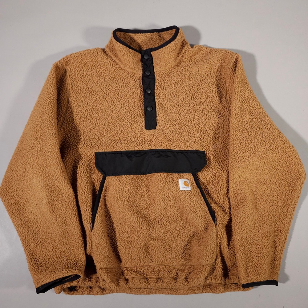 Carhartt Sherpa Fleece Pullover Men XL Brown Relaxed Fit 104991-BRN Quarter Snap